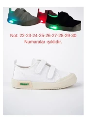 Moda Kadıköy Children's White Linen Lighted Orthopedic Sports Shoes