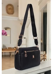 Les Crioch Black Women's Cross Shoulder Bag - 3 Compartments, Lined and Adjustable Column Strap