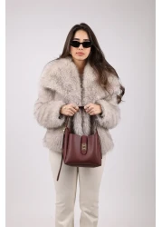 NOTHING Women's Burgundy Gold Lock Detailed Accessory Adjustable Lock Strap Handbag and Shoulder Bag