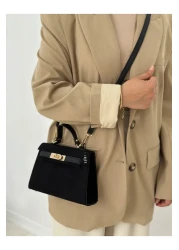 Night Natalie Model Suede Black Women's Hand and Shoulder Bag