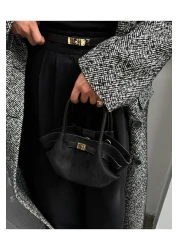 Tina İstanbul Black Mini Nubuck Bag - Belt Detailed