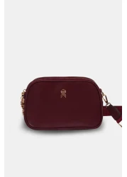 Les Crioch Women's Burgundy 3 Compartment Buzzy Satin Leather Daily Women's Shoulder Bag with Adjustable Column Strap