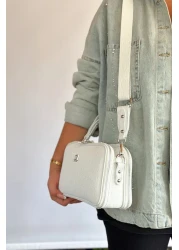 Just Polo 5 Compartment Strap Cotton Woven Shoulder Bag - Plain White Combination 4023