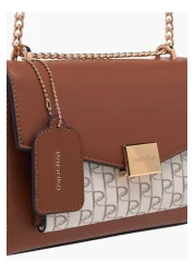 Paprika Paprika Monogram Print Crossbody Bag with Chain Strap and Flap Closure