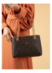 Just Polo Justpolo Women's Brown Chain Shoulder Bag - Adjustable Long Strap Tm2181