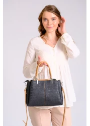 Just Polo Women's Black Tan Just & Polo Patterned Snap and Zipper Closure Shoulder and Hand Bag