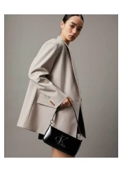 Calvin Klein Women's Ck Logo Short Strap Zipper Closure Bright Leather Black Shoulder Bag K60K 613052 -Beh