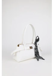 macharelbasic White Hand and Shoulder Bag with Lock Detail and Scarf Gift