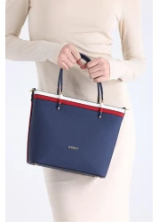 Evident Color Blocked Bucket Model Navy Blue Hand and Shoulder Women's Bag