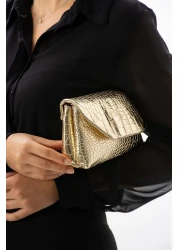 vagues Gold Long Strap Croquet Clucth Jake Women's Hand and Shoulder Bag