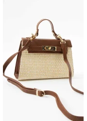 Mimoza Women's Straw - Tan Leather Detailed Hand and Shoulder Bag