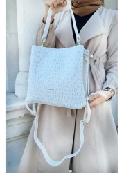 Just Polo حقيبة كتف نسائية بيضاء بحزامين مكونة من 5 أقسام ومحفظة