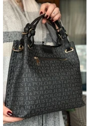 Just Polo Black Braided Casual Model - 5 Compartments Large Size Women's Shoulder Bag 2180