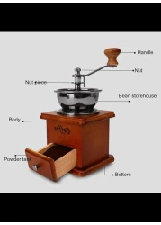 Radiotronics Coffee Grinder - Manual Bean Grinder Household Mini Retro Style Coffee Milling Machine Kitchen Accessories