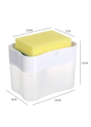 Manual Press Dish Soap Dispenser with Sponge Holder Box &ndash; Kitchen Pump Liquid Soap Dispenser for Bathroom &amp; Kitchen Use, Convenient Soap and Sponge Storage