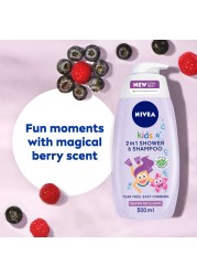 NIVEA Kids 2-In-1 Shower, Shampoo &amp; Conditioner Sparkle Berry Scent Purple 500ml