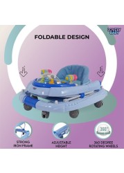 Lovely Baby Foldable Kids Walker BW05 with Adjustable Height, Musical Toys, Rotating Wheels, Comfortable & Safe Activity Walker for Toddlers, Small Infant Boy Girl 6-18 months - Blue