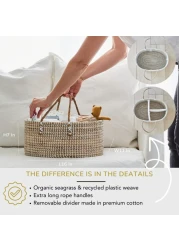 BEBE BASK Baby Diaper Caddy Organizer Handmade Organic Seagrass Luxury Diaper Caddy Basket Cute Diaper Caddy for Baby Girl Diaper Caddy for Baby Boy White Natural