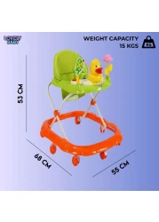 Lovely Baby Foldable Kids Walker LB 852 with Adjustable Height, Music &amp; Toys, Rotating Wheels, Foldable Safe Support Activity Walker for Toddlers, Small Infant Boy Girl 6-15 M - Orange
