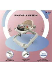 Lovely Baby Foldable Kids Walker BW10 with Adjustable Height, Musical Toys, Rotating Wheels, Comfortable &amp; Safe Activity Walker for Toddlers, Small Infant Boy Girl 6-18 months - Beige