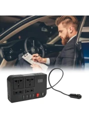 Sprintee Car Power Inverter DC 12V/24V to 220V AC 4 USB Fast Charging Ports & 2 Universal Sockets Portable Power Converter for Vehicles