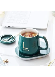 FITTO Coffee Mug Warmer with Mug, Electric Mug Warmer for Desk with Auto Shut-Off – Perfect for Keeping Coffee, Tea, Milk Warm, Compact Design, Includes Cup & Spoon – Ideal Gift for Home & Office