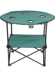 Royalford Round Camping Table-Rf11673 Lightweight, Portable And Foldable, Folds Flat For Storage Iron Tube With Washable Cloth, Perfect Indoor And Outdoor Entertainment Package Includes Carry Bag Blue
