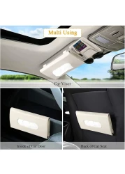Car Tissue Holder Organizer with Accessories Glasses Holder Card Registration Holder Hanging Sun Visor (Beige)
