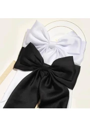 SUSULU Hair Bows for Women Oversized Black White Hair Bow Clips Big Hair Bow Long Tail Large Satin Silky Hair Ribbon Bow Clip Ponytail Hair Accessories for Adult TeensPack of 2