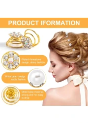 OIIKI 50PCS Rhinestone Sparkle Crystal Hair Jewelry Clips Spiral Flower Pearl Coil Decorative Accessories for Bridal Bridesmaid Wedding Party Prom 5 Styles