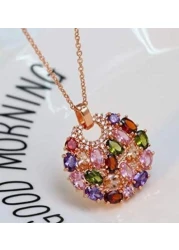 Aiwanto Necklace Set Earring Necklace Ring Set for Women&#39;s Colorful Zircon Necklace Earrings set Necklace Earring Set Gift for Wife Girlfriend