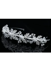 SAMKY Handmade Flower Leaf Crystal Headband Bridal Wedding Tiara Silver Plated T767