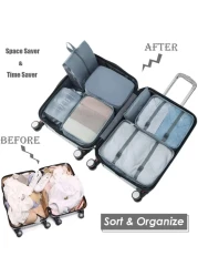 7 Set Packing Cubes Clothes Storage Bag Luggage Packing Organizers for Travel Accessories(Grey)