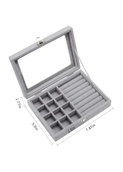 2 in 1 velvet Jewelry Box Ring Earring Organizer Holder Stackable Display Showcase Lockable Jewelry Storage Tray Accessory Organizer gifts for Girls Women