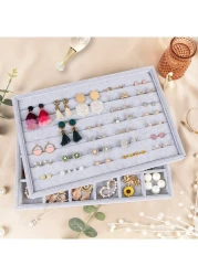 Stackable velvet Set of 4 Jewelry Organizer Trays, Velvet Jewelry Trays for Drawers, Large Jewelry Storage Display Tray for Dresser, Earring Necklace Bracelet Ring Showcase Holder Organizer Set, Gift