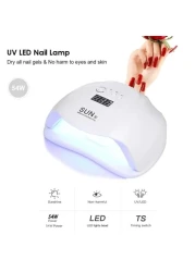 Global Fashion 2-in-1 UV/LED Nail Dryer Lamp - 54W, Professional Gel Nail Dryer for Manicure &amp; Pedicure, Smart Sensor, 4 Timer Settings, Painless Curing, Spacious Design - SUN X (White)