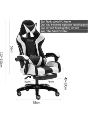 Gaming Chair, Video Gaming Chair, PU Leather High Back Ergonomic Swivel Racing Computer Chair Task Chair, Rolling Office Chair with Lumbar Support and Retractible Footrest for Gaming and Relax (White)