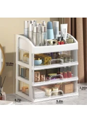 Makeup Organizer with 3 Drawers Cosmetic Display Cases Makeup Storage Box 3 Drawers white
