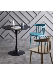 Jeffcoco Furniture Outdoor Table Round metal Patio Table,Garden Table,Black White Coffee Table Side Table Indoor Furniture Metal Frame home decor single table 1 piece (Black)