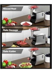 Radiotronics Electric Meat Grinder, Sausage Stuffer Maker, Heavy Duty Meat Mincer with Stainless Steel Cutting Blade, 3 Grinding Plates, 1 Sausage Maker & Kubbe Kit for Home Kitchen Use