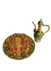 Beautiful Home D&eacute;cor Turkish Coffee Pot with 6 Coffee Cups, Metal Turkish Tea Set Including Craft Tea Tray Teapot and Tea Cups for Wedding Gift