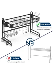 MZH Qryy Dish Drying Rack Over The Sink, Leaderpro Premium 304 Stainless Steel Dish Drainer Shelf, Kitchen Supplies, Countertop Space Saver Display Stand Tableware Organizer Utensils Holder, Black