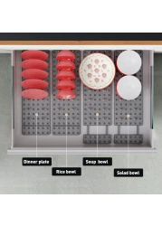 AEARY Pegboard Drawer Organizer for Kitchen Cabinet Plate Organizers for Cabinets Adjustable Cupboard Pegboard Tray Dish Racks Bowl Drying Racks Expandable Plate Holders Storage 2pcs Grey