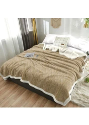 Fabienne Jacquard Sherpa Blanket King Size 220x240cm Faux Fur Bed Blanket Reversible Warm Cashmere Blanket Beige for Throw Bed Sofa Travel Couch