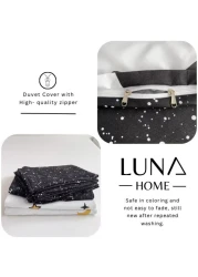 Single Size 4 Pieces Set, Reversible Duvet Cover Set, Blue Stars Design With Navy Blue Bedsheet Color