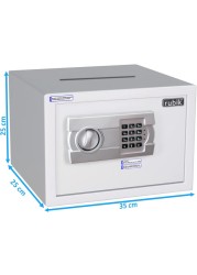 Rubik Drop Slot Safe Box with Digital Keypad and Key Lock A4 Document Size for Cash Deposit on Top Home Office (25x35x25cm) White