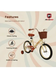 Mogoo Retro Kids Road Bike For 5-8 Years Old Girls &amp; Boys, Adjustable Seat, Handbrake, Reflectors, Chainguard, Classic Style, Vintage Basket, 16 Inch Bicycle With Training Wheels, Gift For Kids, Beige