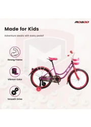 Mogoo Pearl Kids Road Bike With Basket For 4-10 Years Old Girls, Adjustable Seat, Handbrake, Mudguards, Reflectors, Rear Carrier, Gift For Kids, 16/20 Inch Bicycle With Training Wheels