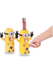Cartoon Little Yellow Man Toothbrush Holder Set with Automatic Toothpaste Dispenser Fun &amp; Practical Bathroom Organizer for Kids Hands-Free Toothpaste Squeezer