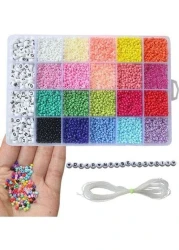3300-Piece Small Colourful Bracelet Beads, A-Z Alphabet Letter DIY Bead Making Kit With Rope String Roll